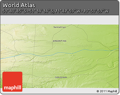Physical 3D Map of the Area around 51° 27' 30" S, 71° 19' 29" W