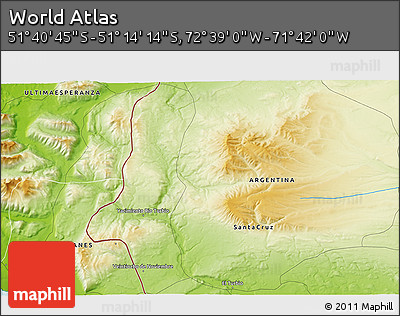 Physical 3D Map of the Area around 51° 27' 30" S, 72° 10' 30" W