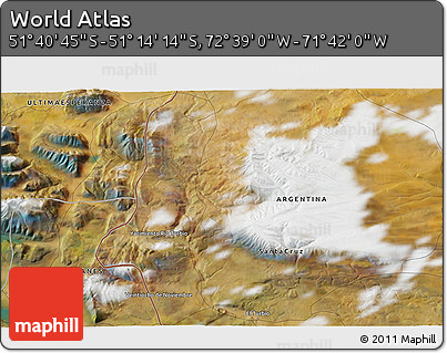 Satellite 3D Map of the Area around 51° 27' 30" S, 72° 10' 30" W