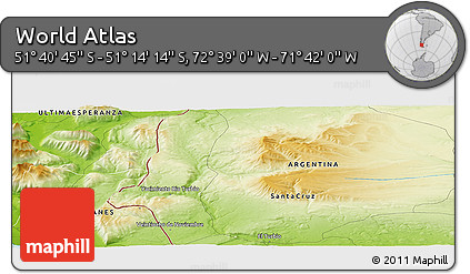 Physical Panoramic Map of the Area around 51° 27' 30" S, 72° 10' 30" W