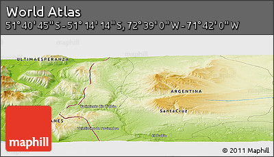 Physical Panoramic Map of the Area around 51° 27' 30" S, 72° 10' 30" W