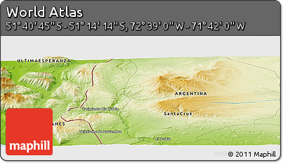 Physical Panoramic Map of the Area around 51° 27' 30" S, 72° 10' 30" W