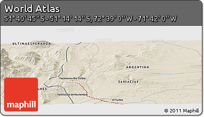 Shaded Relief Panoramic Map of the Area around 51° 27' 30" S, 72° 10' 30" W