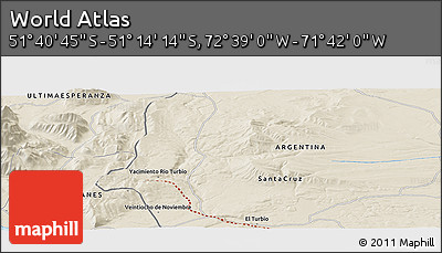 Shaded Relief Panoramic Map of the Area around 51° 27' 30" S, 72° 10' 30" W