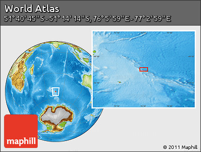 Physical Location Map of the Area around 51° 27' 30" S, 76° 34' 29" E