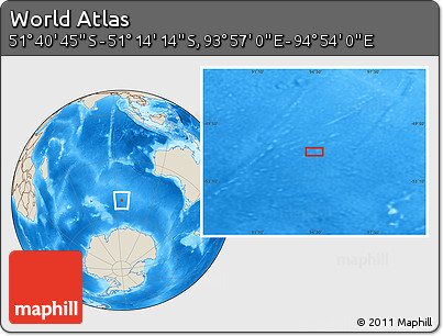 Shaded Relief Location Map of the Area around 51° 27' 30" S, 94° 25' 30" E