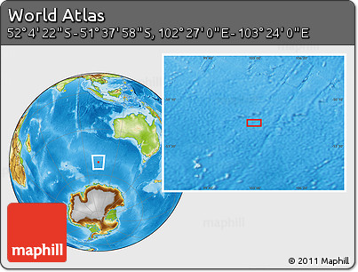 Physical Location Map of the Area around 51° 51' 10" S, 102° 55' 30" E
