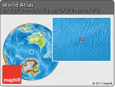 Physical Location Map of the Area around 51° 51' 10" S, 119° 55' 30" E