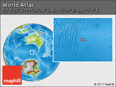 Physical Location Map of the Area around 51° 51' 10" S, 127° 34' 30" E