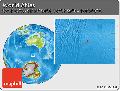 Physical Location Map of the Area around 51° 51' 10" S, 127° 34' 30" E