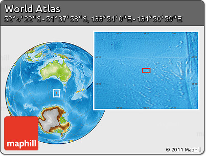 Physical Location Map of the Area around 51° 51' 10" S, 134° 22' 30" E