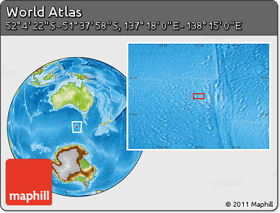 Physical Location Map of the Area around 51° 51' 10" S, 137° 46' 30" E