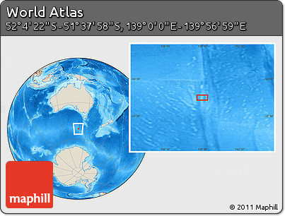 Shaded Relief Location Map of the Area around 51° 51' 10" S, 139° 28' 29" E