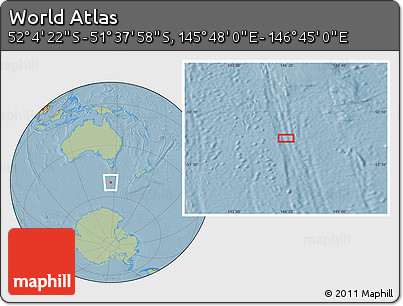 Savanna Style Location Map of the Area around 51° 51' 10" S, 146° 16' 30" E, hill shading