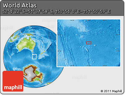 Physical Location Map of the Area around 51° 51' 10" S, 151° 22' 30" E