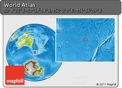 Physical Location Map of the Area around 51° 51' 10" S, 156° 28' 29" E