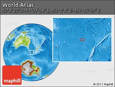 Physical Location Map of the Area around 51° 51' 10" S, 156° 28' 29" E