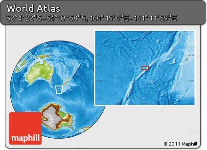 Physical Location Map of the Area around 51° 51' 10" S, 160° 43' 29" E