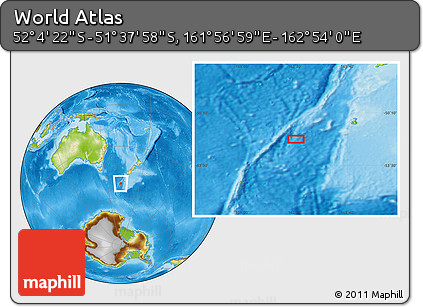 Physical Location Map of the Area around 51° 51' 10" S, 162° 25' 30" E