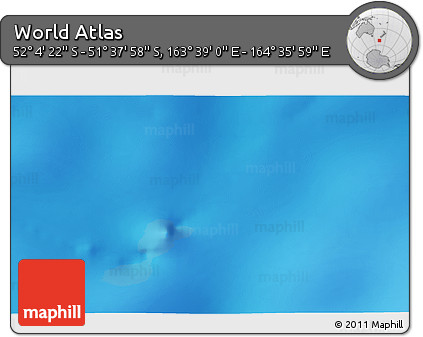 Shaded Relief 3D Map of the Area around 51° 51' 10" S, 164° 7' 30" E