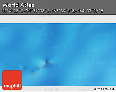 Shaded Relief 3D Map of the Area around 51° 51' 10" S, 164° 7' 30" E