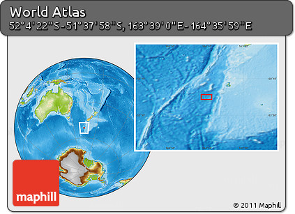 Physical Location Map of the Area around 51° 51' 10" S, 164° 7' 30" E