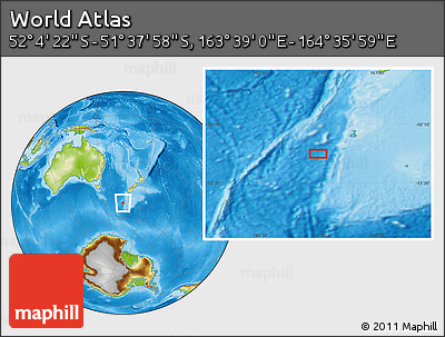 Physical Location Map of the Area around 51° 51' 10" S, 164° 7' 30" E