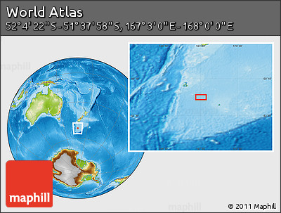 Physical Location Map of the Area around 51° 51' 10" S, 167° 31' 30" E