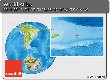 Physical Location Map of the Area around 51° 51' 10" S, 53° 28' 30" W