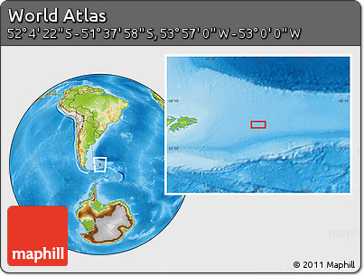Physical Location Map of the Area around 51° 51' 10" S, 53° 28' 30" W