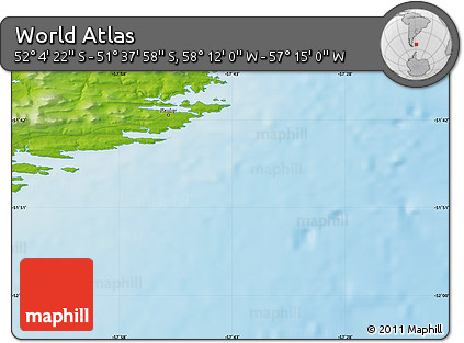 Physical Map of the Area around 51° 51' 10" S, 57° 43' 30" W
