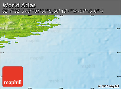 Physical Map of the Area around 51° 51' 10" S, 57° 43' 30" W