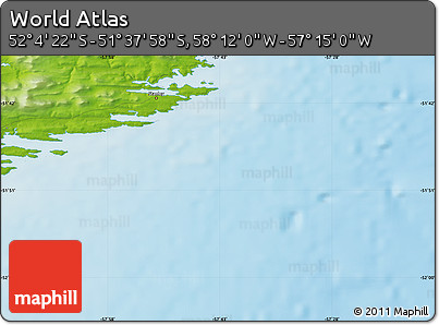 Physical Map of the Area around 51° 51' 10" S, 57° 43' 30" W