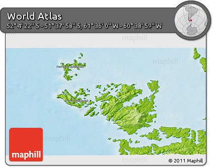 Physical 3D Map of the Area around 51° 51' 10" S, 61° 7' 30" W