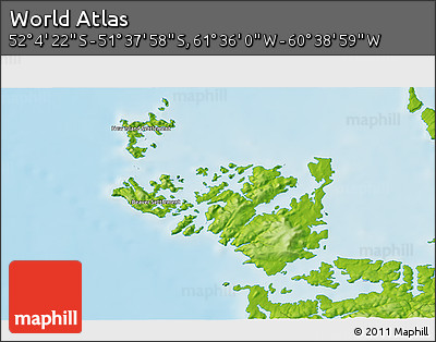 Physical 3D Map of the Area around 51° 51' 10" S, 61° 7' 30" W