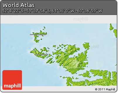 Physical 3D Map of the Area around 51° 51' 10" S, 61° 7' 30" W