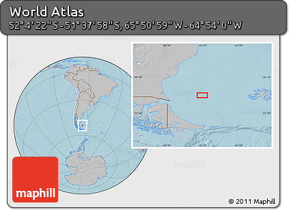 Gray Location Map of the Area around 51° 51' 10" S, 65° 22' 30" W, hill shading