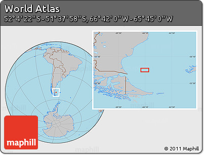 Gray Location Map of the Area around 51° 51' 10" S, 66° 13' 29" W