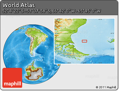 Physical Location Map of the Area around 51° 51' 10" S, 66° 13' 29" W