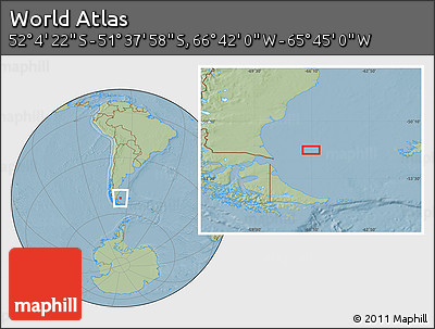 Savanna Style Location Map of the Area around 51° 51' 10" S, 66° 13' 29" W, hill shading