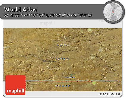 Satellite 3D Map of the Area around 51° 51' 10" S, 70° 28' 29" W