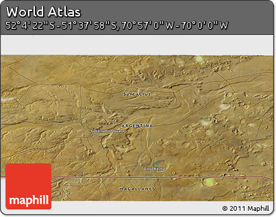 Satellite 3D Map of the Area around 51° 51' 10" S, 70° 28' 29" W