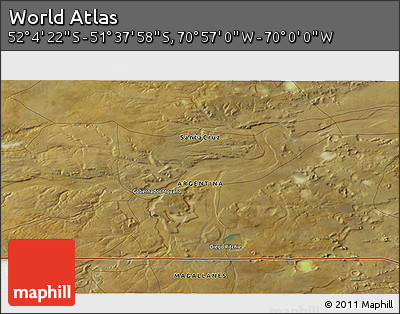 Satellite 3D Map of the Area around 51° 51' 10" S, 70° 28' 29" W