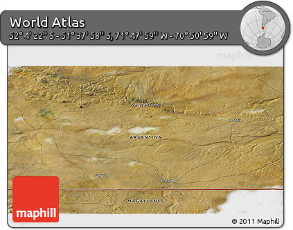 Satellite 3D Map of the Area around 51° 51' 10" S, 71° 19' 29" W
