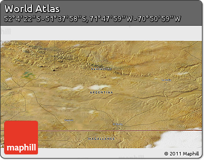 Satellite 3D Map of the Area around 51° 51' 10" S, 71° 19' 29" W