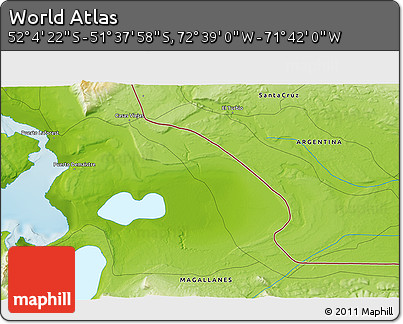 Physical 3D Map of the Area around 51° 51' 10" S, 72° 10' 30" W