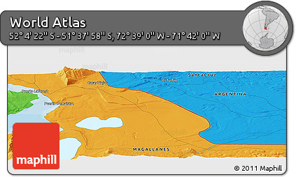 Political Panoramic Map of the Area around 51° 51' 10" S, 72° 10' 30" W