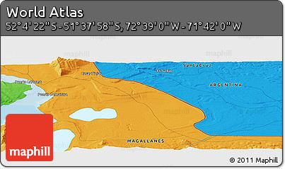 Political Panoramic Map of the Area around 51° 51' 10" S, 72° 10' 30" W