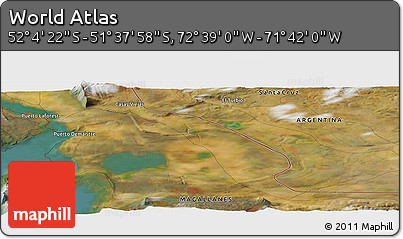 Satellite Panoramic Map of the Area around 51° 51' 10" S, 72° 10' 30" W