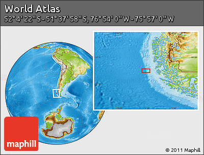 Physical Location Map of the Area around 51° 51' 10" S, 76° 25' 30" W